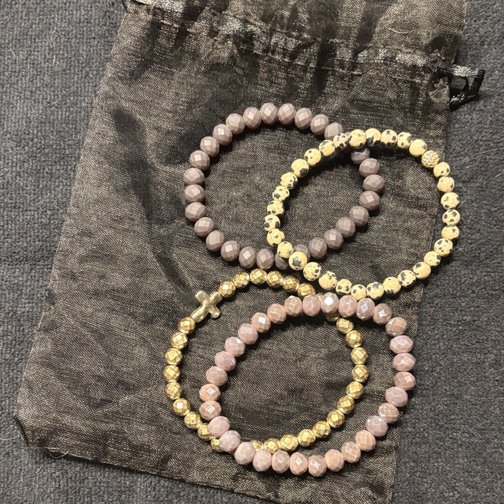 Stackable Pink and Gold Beaded Bracelet Set